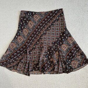 Y2K Nine & Co Brown Knee Length Skirt Floral Ruffle Size 12